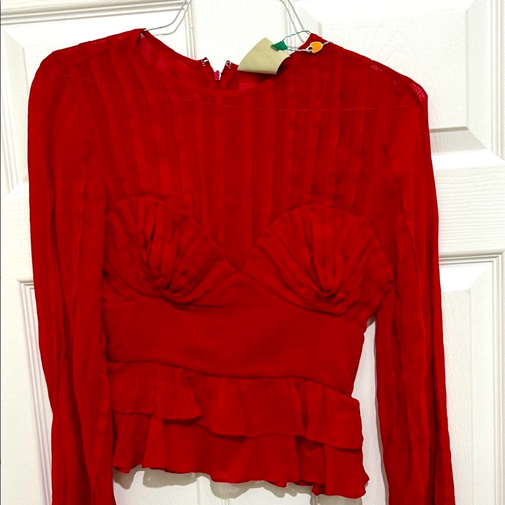 NWT Farm Rio Red Pleated Shell Blouse